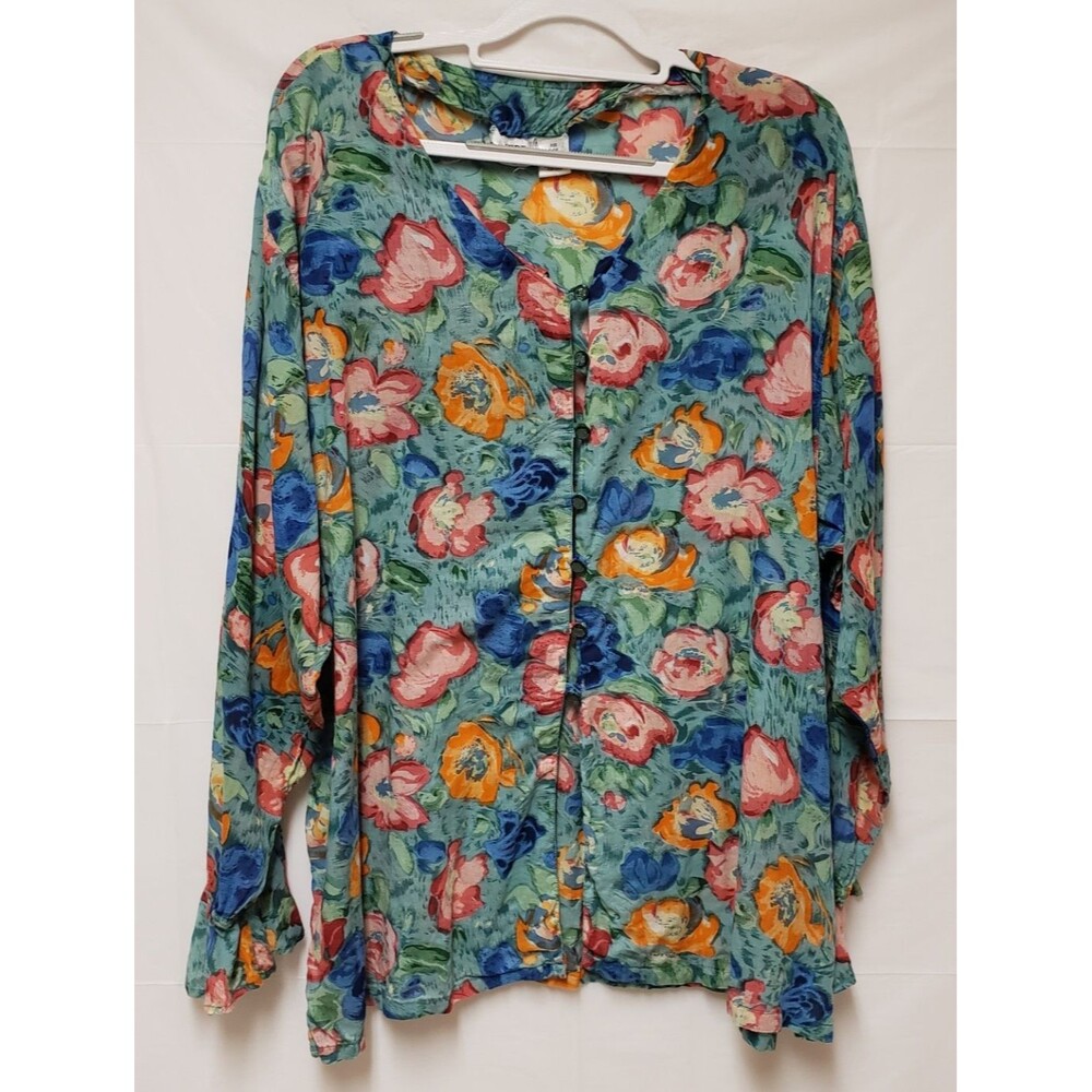 VTG Gitano  Plus Size 24 Floral Blouse Long Bell Sleeves Granny Core NWOT